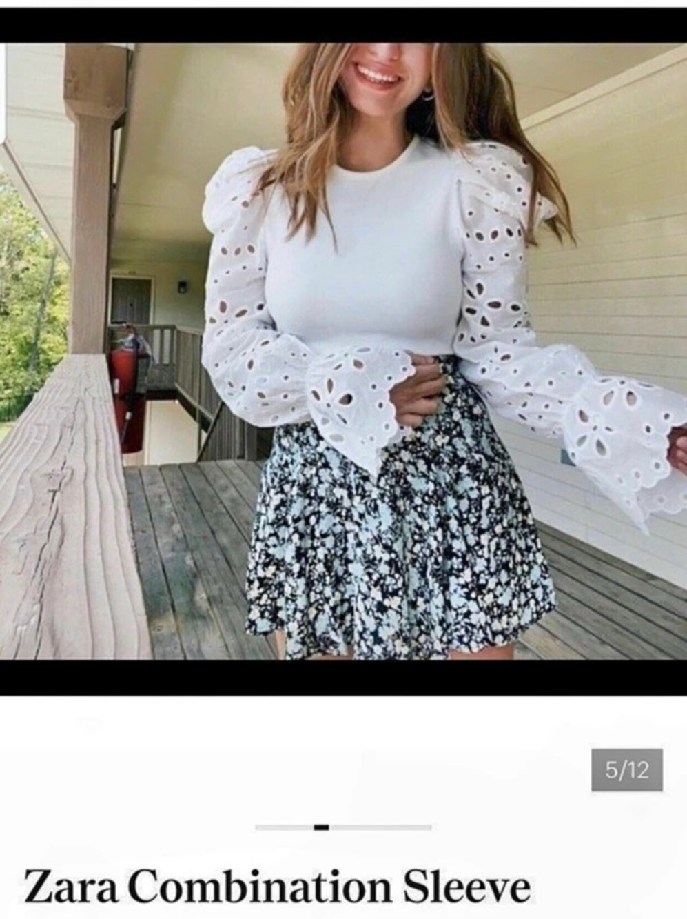 Zara Combination Sleeve Sweater Floral White